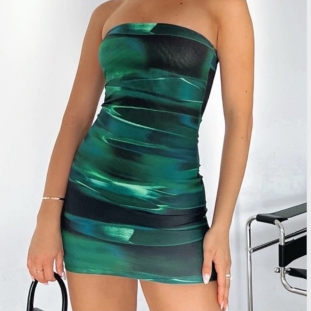 White Fox Green Strapless Dress